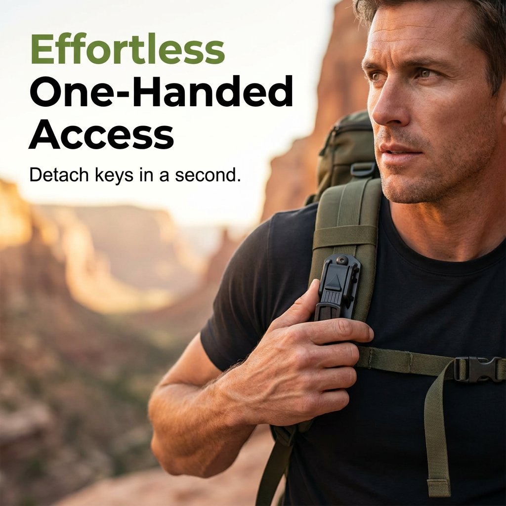 ⚙️ Tactical Quick-Release Keychain ✨ Universal MOLLE-compatible attachment for backpacks and belts – One-handed detachable gear mounting system