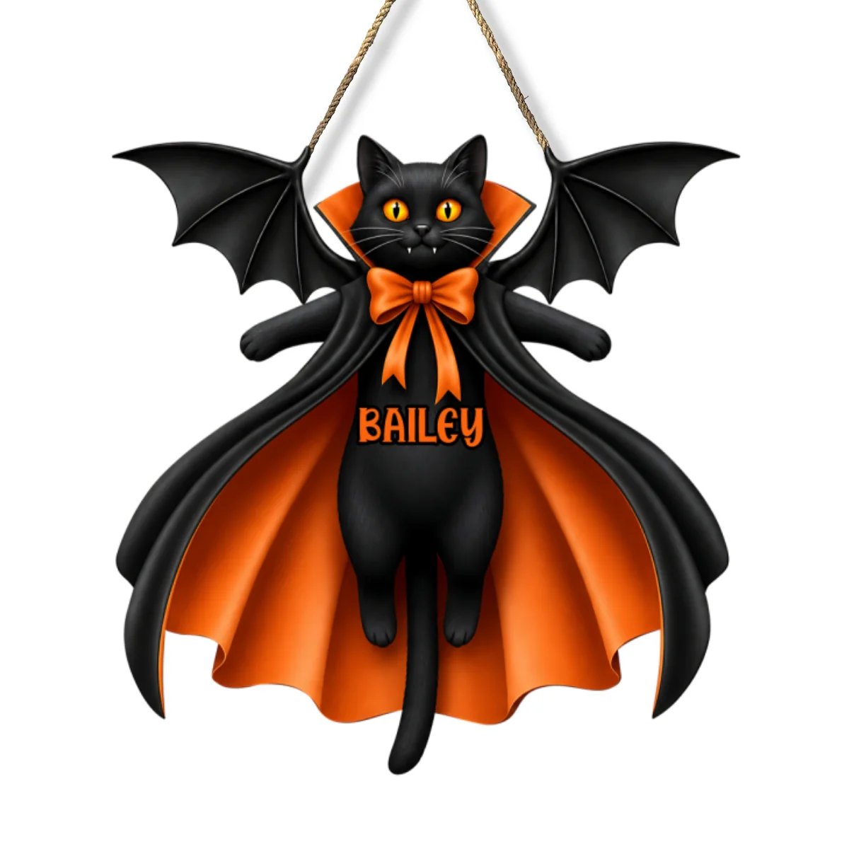 Halloween Cat Vampire - Personalized Wooden Door Sign - Gothic Decor for Cat Lovers