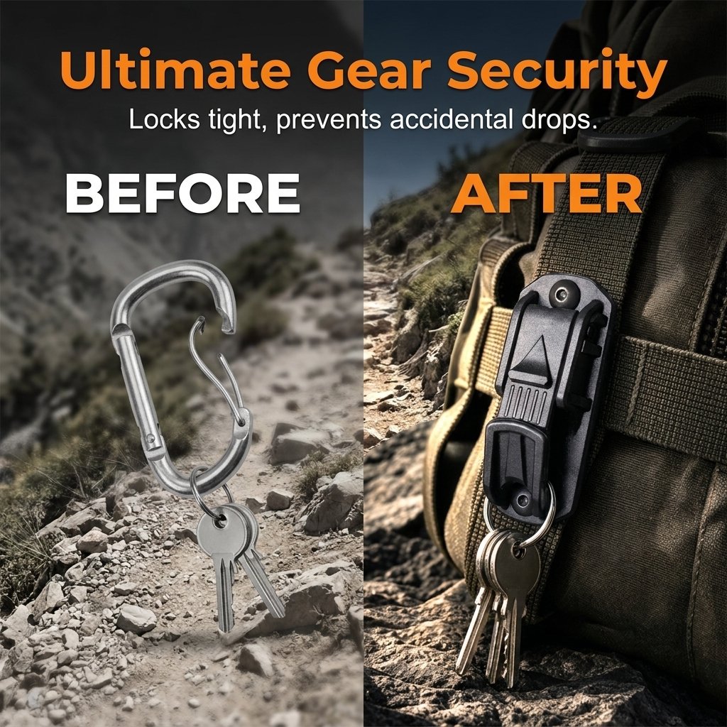 ⚙️ Tactical Quick-Release Keychain ✨ Universal MOLLE-compatible attachment for backpacks and belts – One-handed detachable gear mounting system