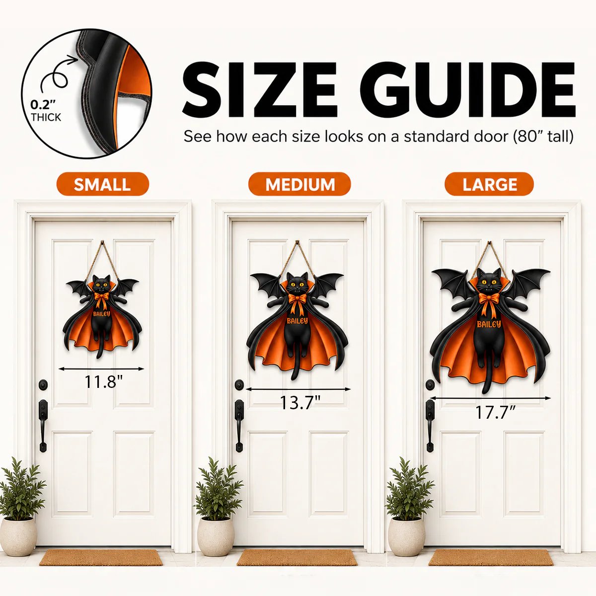 Halloween Cat Vampire - Personalized Wooden Door Sign - Gothic Decor for Cat Lovers