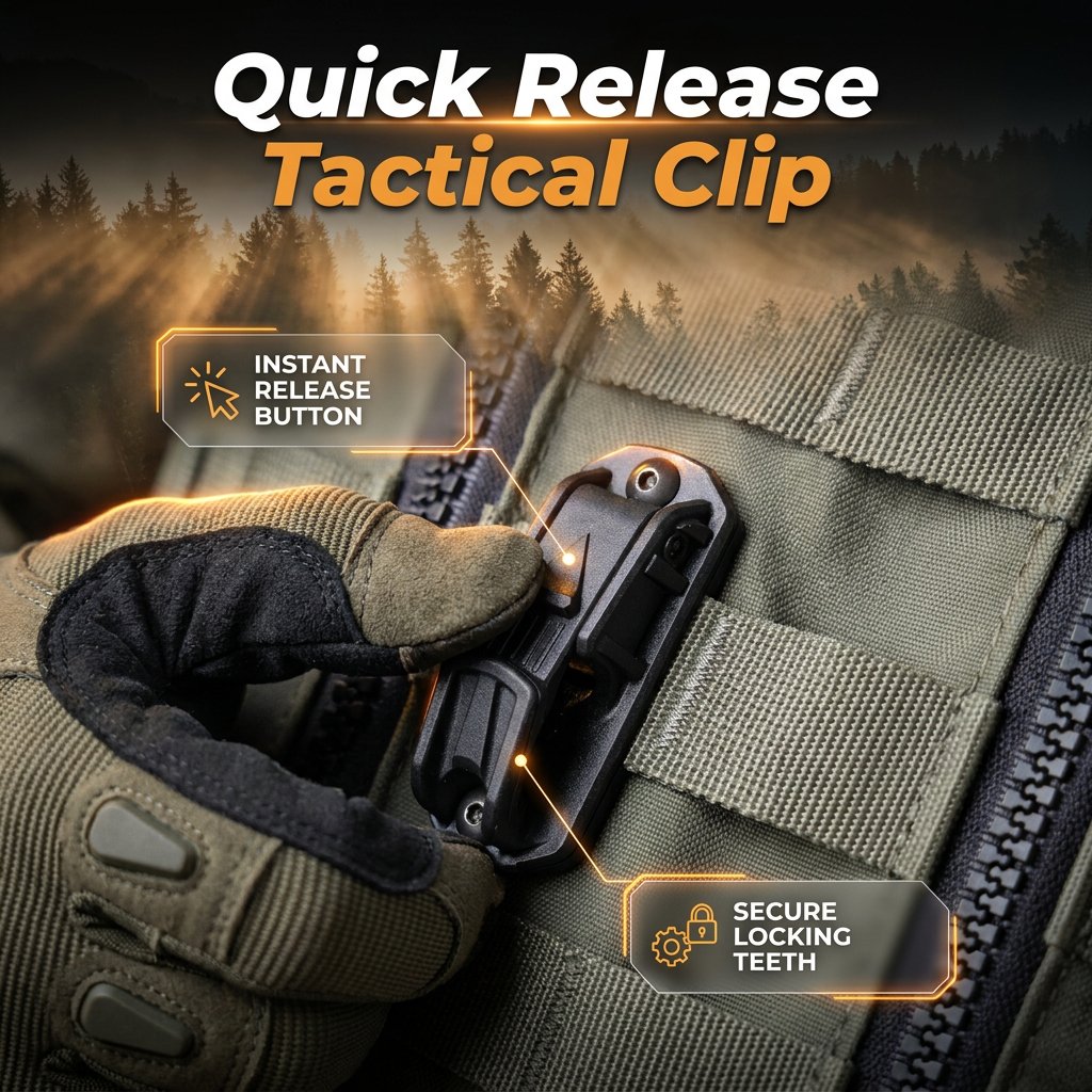 ⚙️ Tactical Quick-Release Keychain ✨ Universal MOLLE-compatible attachment for backpacks and belts – One-handed detachable gear mounting system